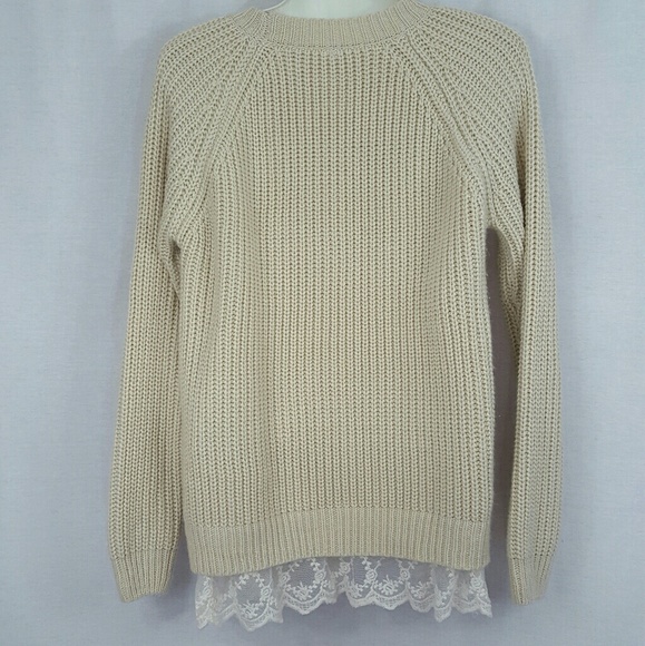 POL Cream Cable Knit Sweater White Lace Hem L - Picture 2 of 5
